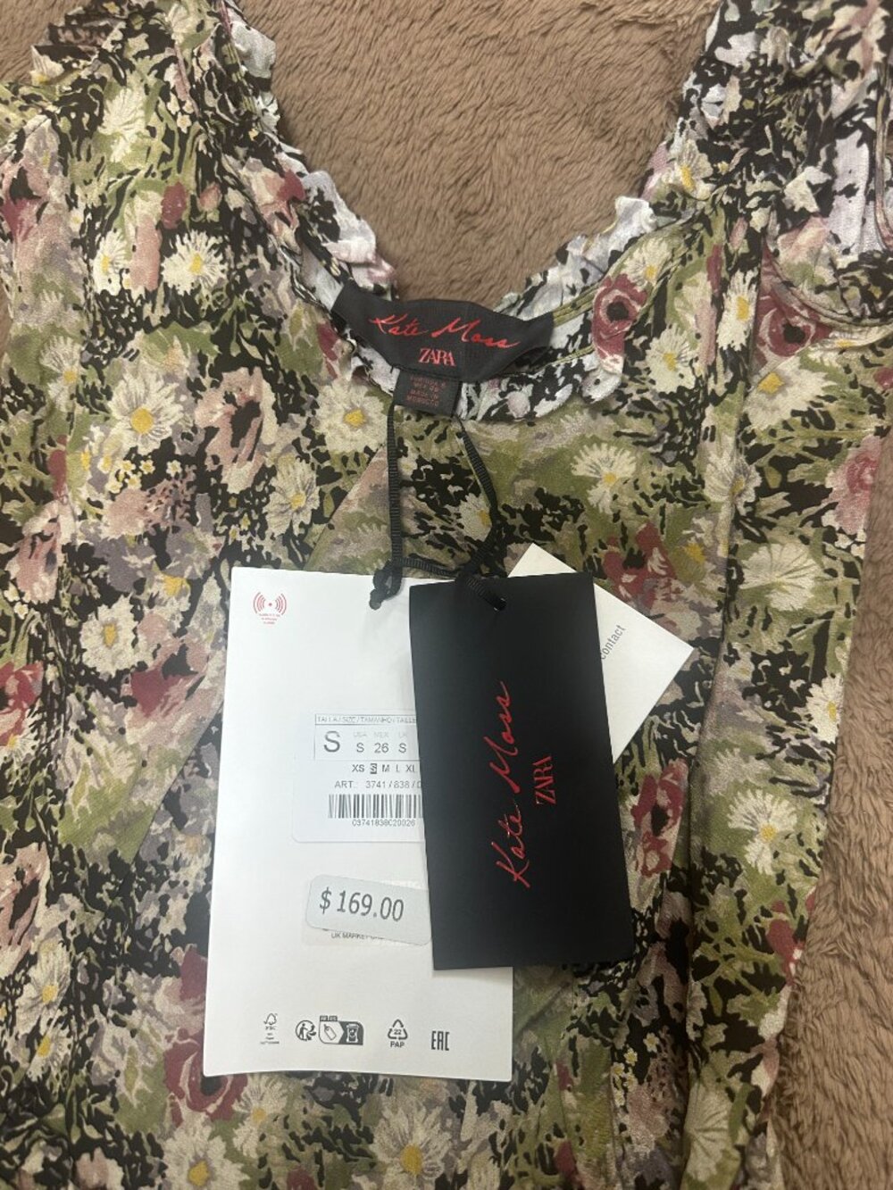 Kate Moss x ZARA Floral Silk Ruffle Mini Dress NWT Size Small - Picture 5 of 9